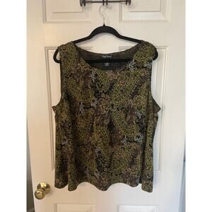 Maggie Barnes Womans Sleeveless Top Size 22W Green Black Paisley Floral Stretch
